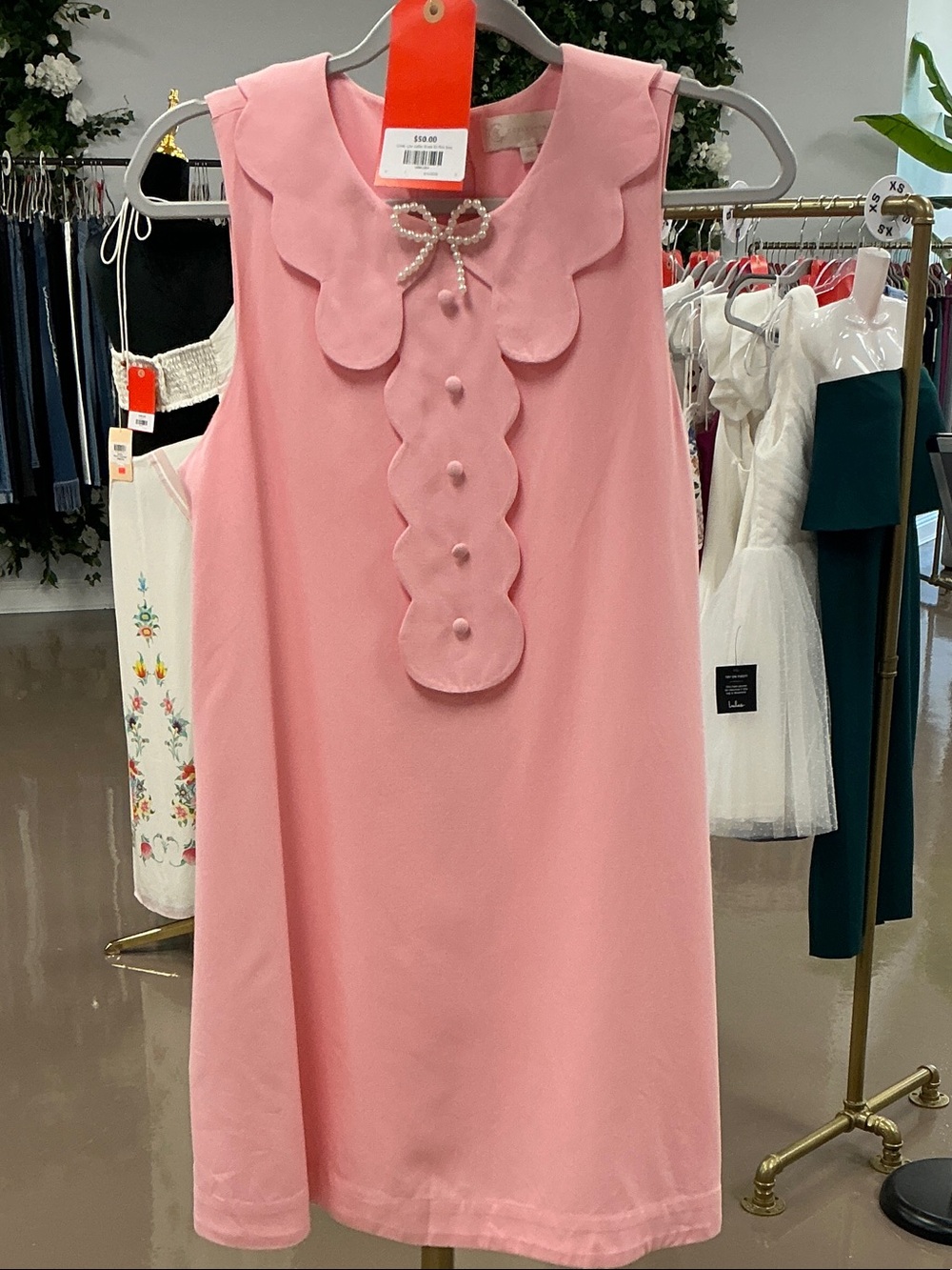 Corey Lynn Calter Pink Scalloped Bib Sleeveless Dress